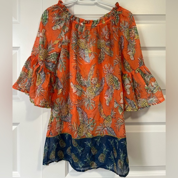NEW Beachlunchlounge Tropical Sheer Flutter Sleeve Tunic Beach - Picture 1 of 7